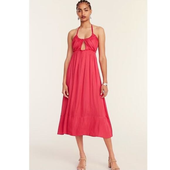 NWT J. Crew collection Halter cutout dress in featherweight satin wild hibiscus - Picture 1 of 7